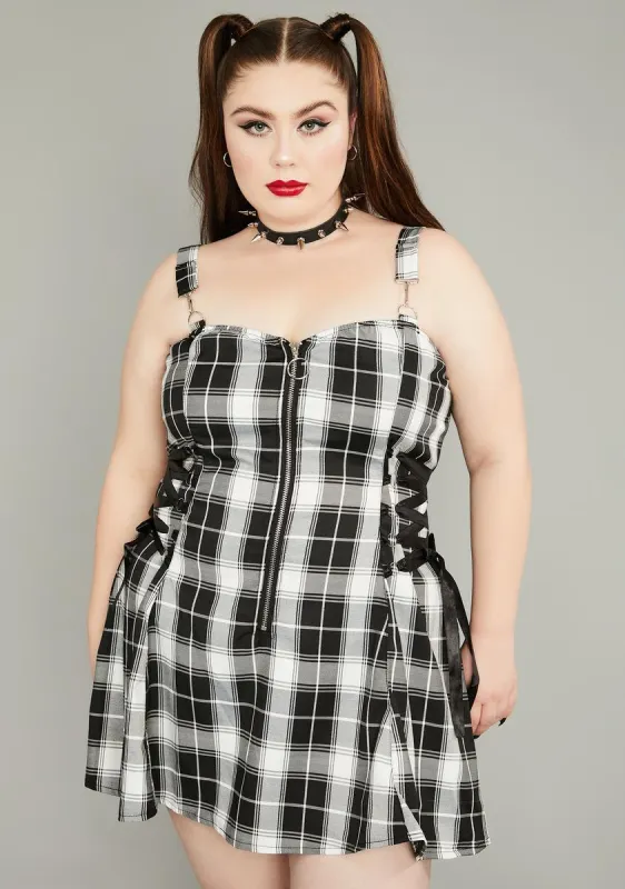 Plus Ivory Charm School Dropout Plaid Dress sold by Dolls Kill