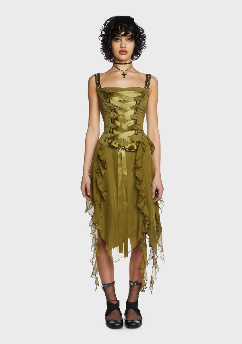 Life's No Fairytale Midi Dress - Olive sold by Dolls Kill