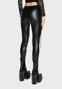 Gothic Hollow Out Lace Vegan Leather Pants sold by Dolls Kill