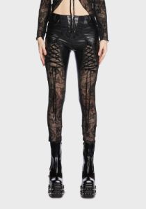 Gothic Hollow Out Lace Vegan Leather Pants sold by Dolls Kill