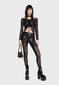 Gothic Hollow Out Lace Vegan Leather Pants sold by Dolls Kill