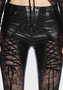 Gothic Hollow Out Lace Vegan Leather Pants sold by Dolls Kill