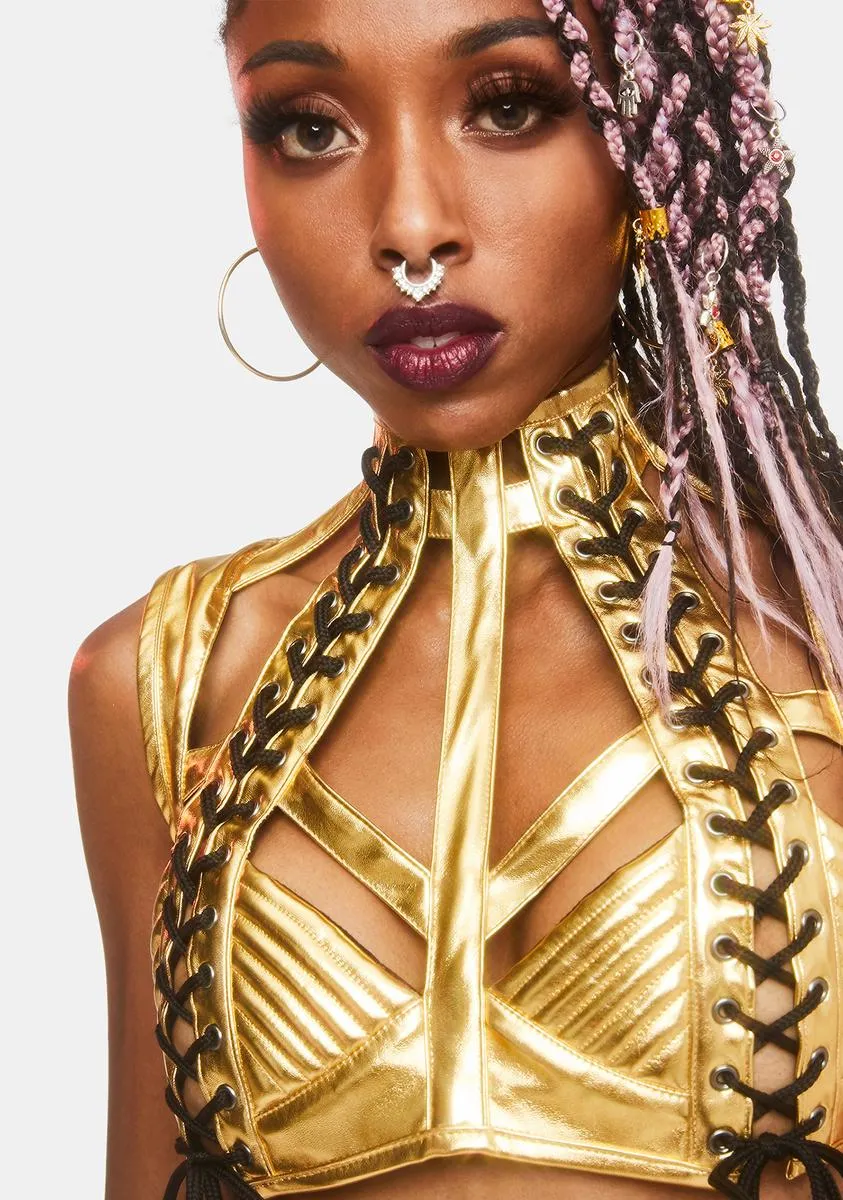 Golden Rude Awakening Harness Bra Top sold by Dolls Kill