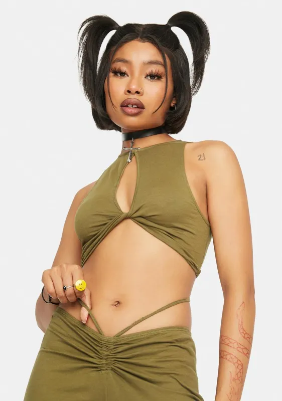 Olive Zeme Crop Top sold by Dolls Kill