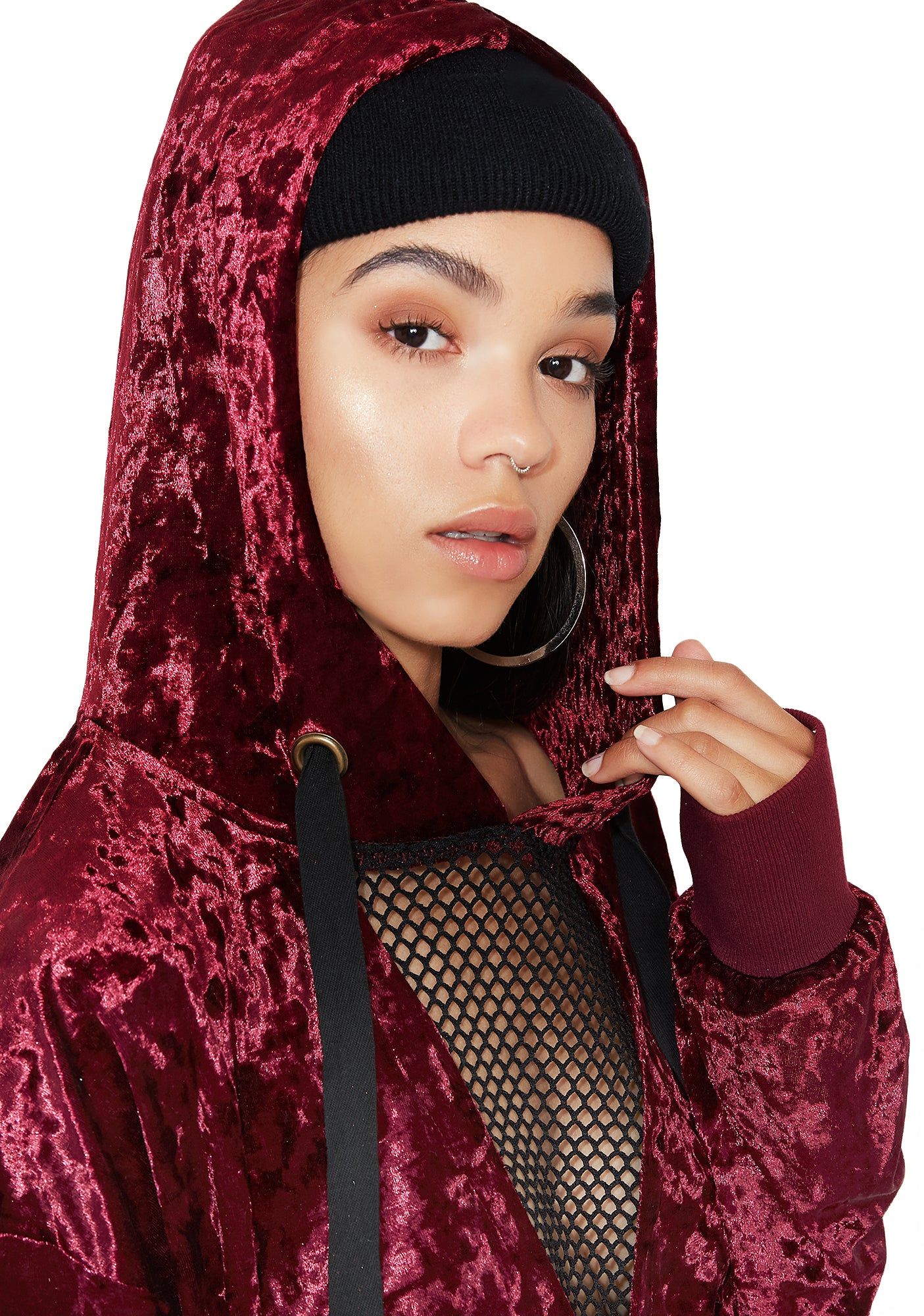 Crush On U Mesh Panel Velvet Hoodie sold by Dolls Kill product image thumbnail 4