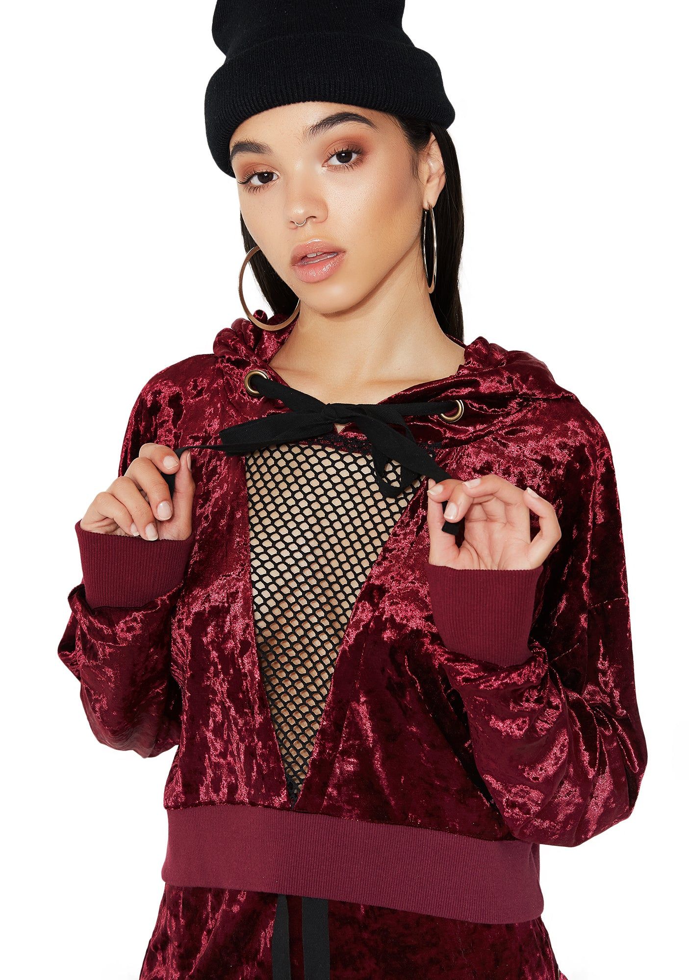 Crush On U Mesh Panel Velvet Hoodie sold by Dolls Kill