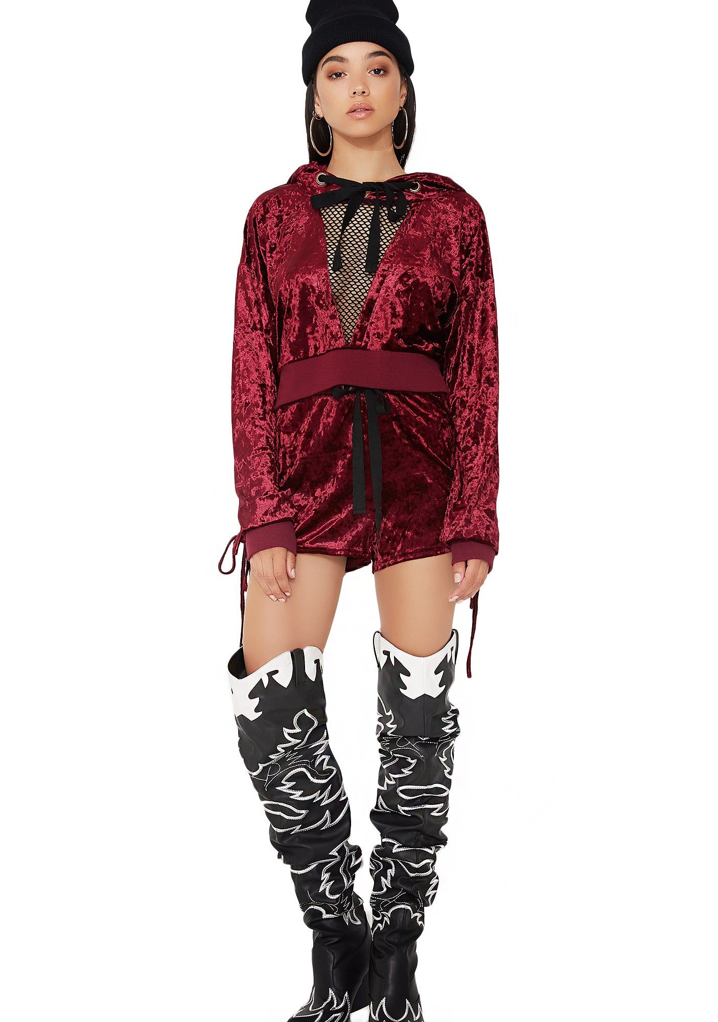 Crush On U Mesh Panel Velvet Hoodie sold by Dolls Kill product image thumbnail 2