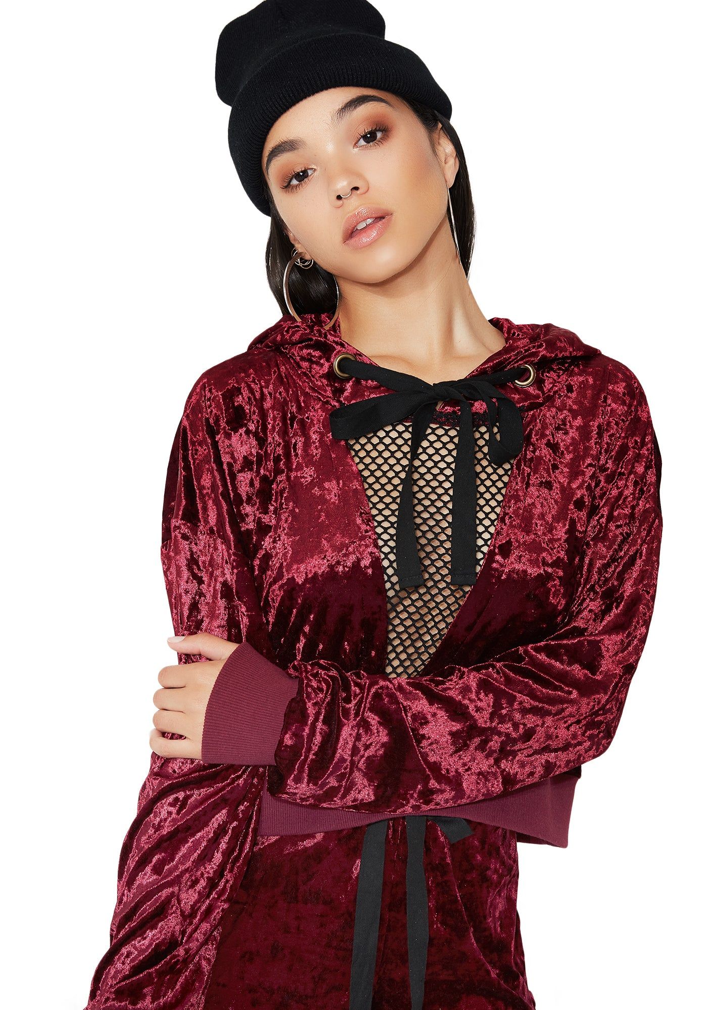 Crush On U Mesh Panel Velvet Hoodie sold by Dolls Kill product image thumbnail 3