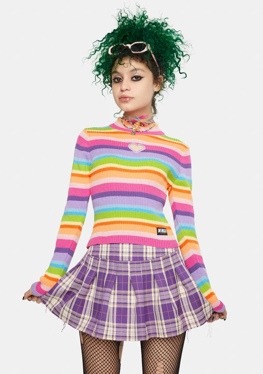 Heart Cutout Striped Knit Ribbed Top sold by Dolls Kill