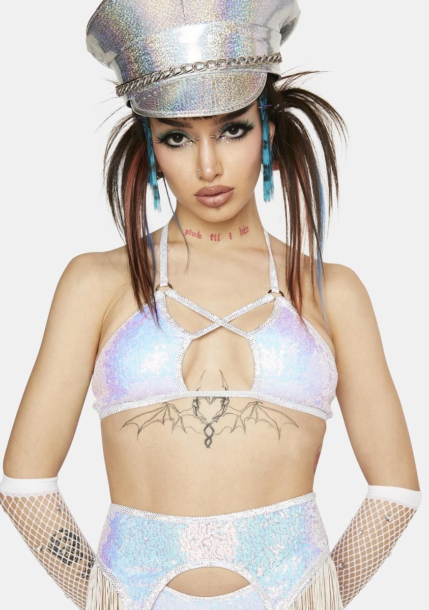 Ice Sequin Criss Cross Bra Top sold by Dolls Kill