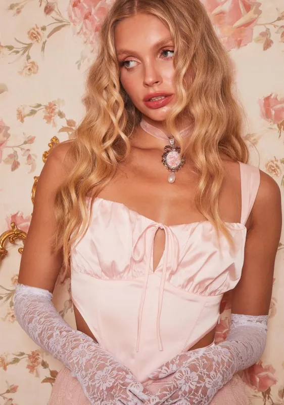 Blush The Way U Kiss Satin Corset Top sold by Dolls Kill