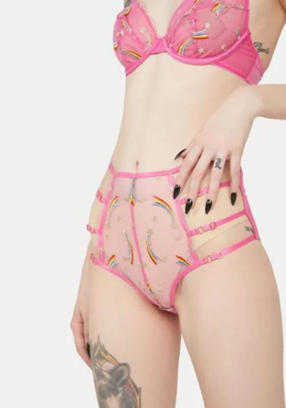 Coccinelle Rainbow Shooting Star Pride Embroidery High-Waisted Brief sold by Dolls Kill