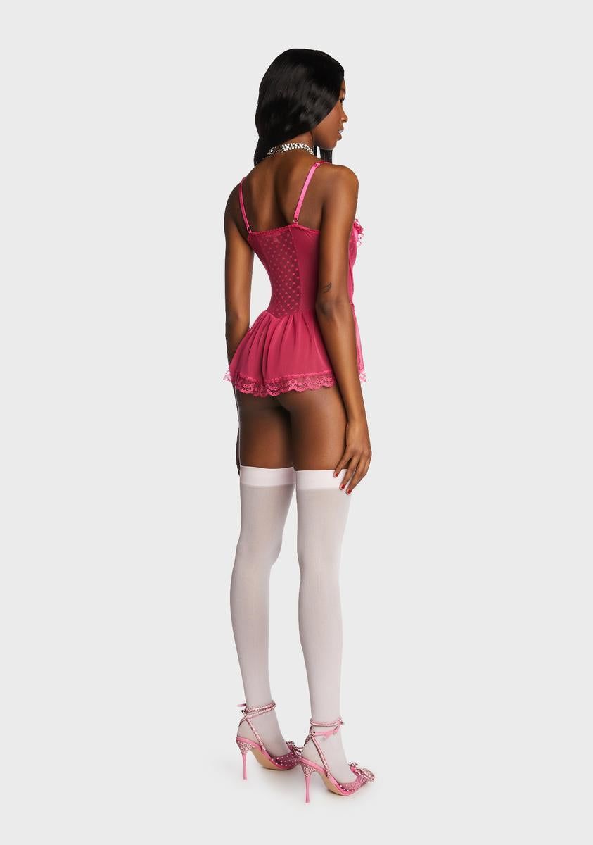 Spoiled But Not Rotten Lace Teddy - Hot Pink sold by Dolls Kill product image thumbnail 4