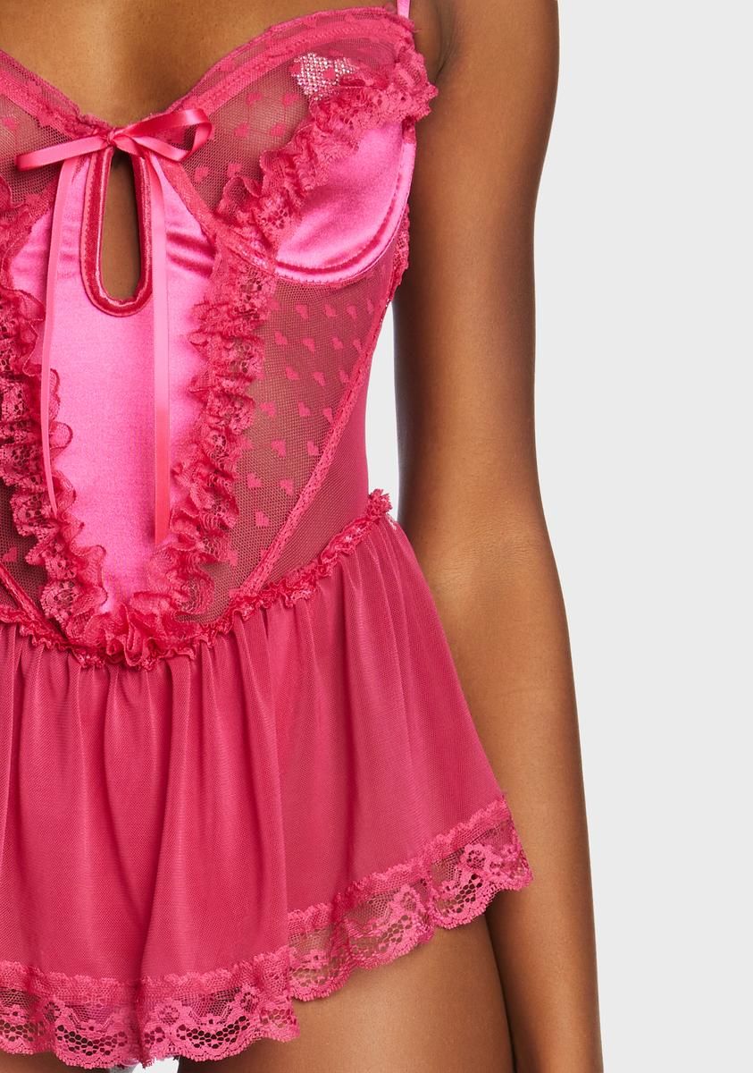 Spoiled But Not Rotten Lace Teddy - Hot Pink sold by Dolls Kill product image thumbnail 2