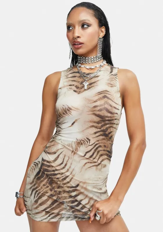 Tiger Brown Mesh Ardice Mini Dress sold by Dolls Kill