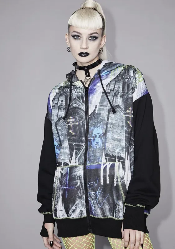 Casual Corruption Graphic Zip Hoodie sold by Dolls Kill