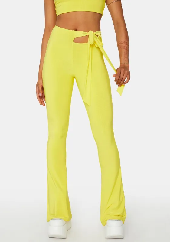 Sulphur Yellow Tie Waist Flares sold by Dolls Kill