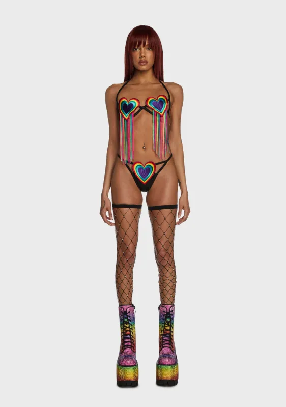Nature's Secret Lingerie Set - Fringe Hearts sold by Dolls Kill