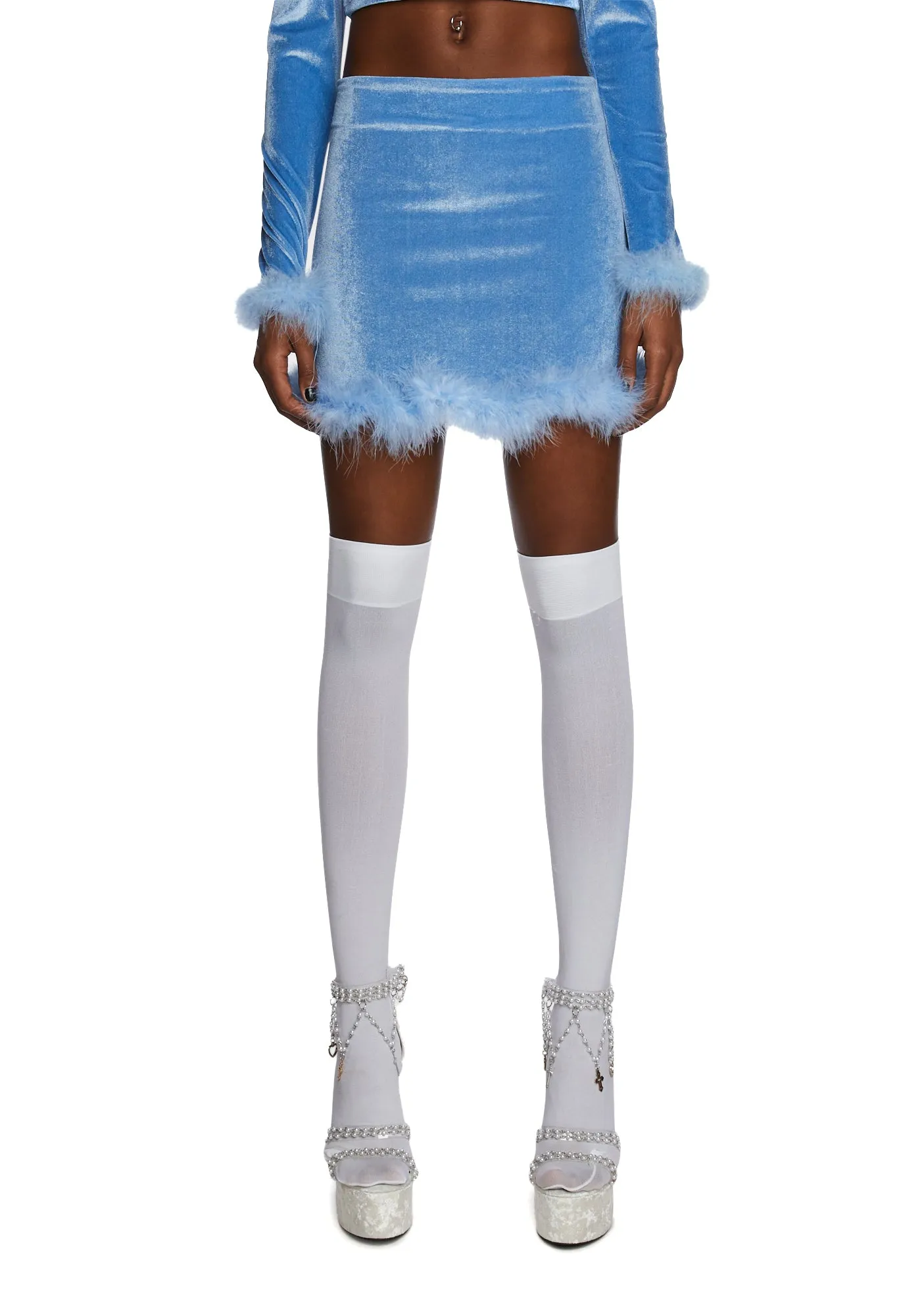 Filthy Femme Velvet Mini Skirt - Blue sold by Dolls Kill