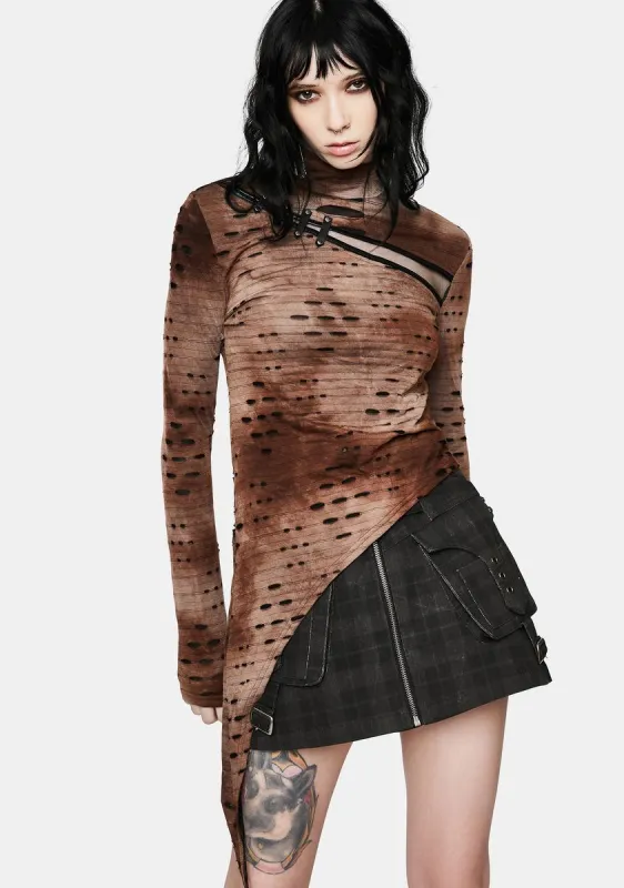 Brown Steampunk Asymmetrical Distressed T-Shirt sold by Dolls Kill
