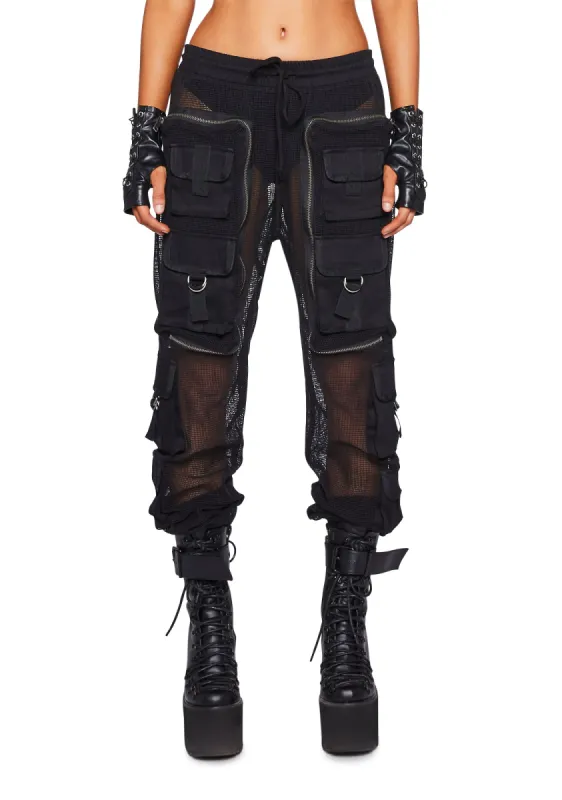 Complex Nights Fishnet Cargo Pants - Black sold by Dolls Kill