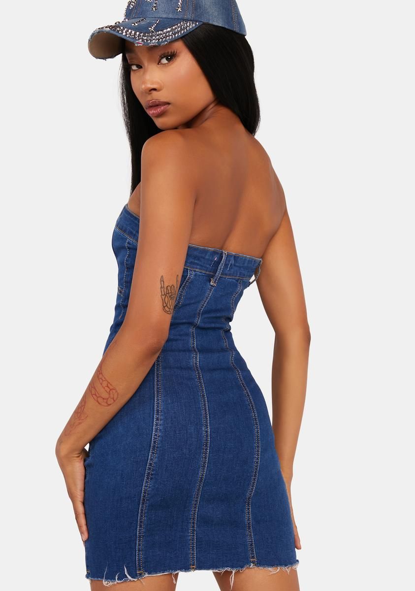 Ebony Strapless Denim Mini Dress sold by Dolls Kill product image thumbnail 4