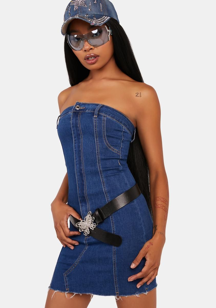 Ebony Strapless Denim Mini Dress sold by Dolls Kill product image thumbnail 2