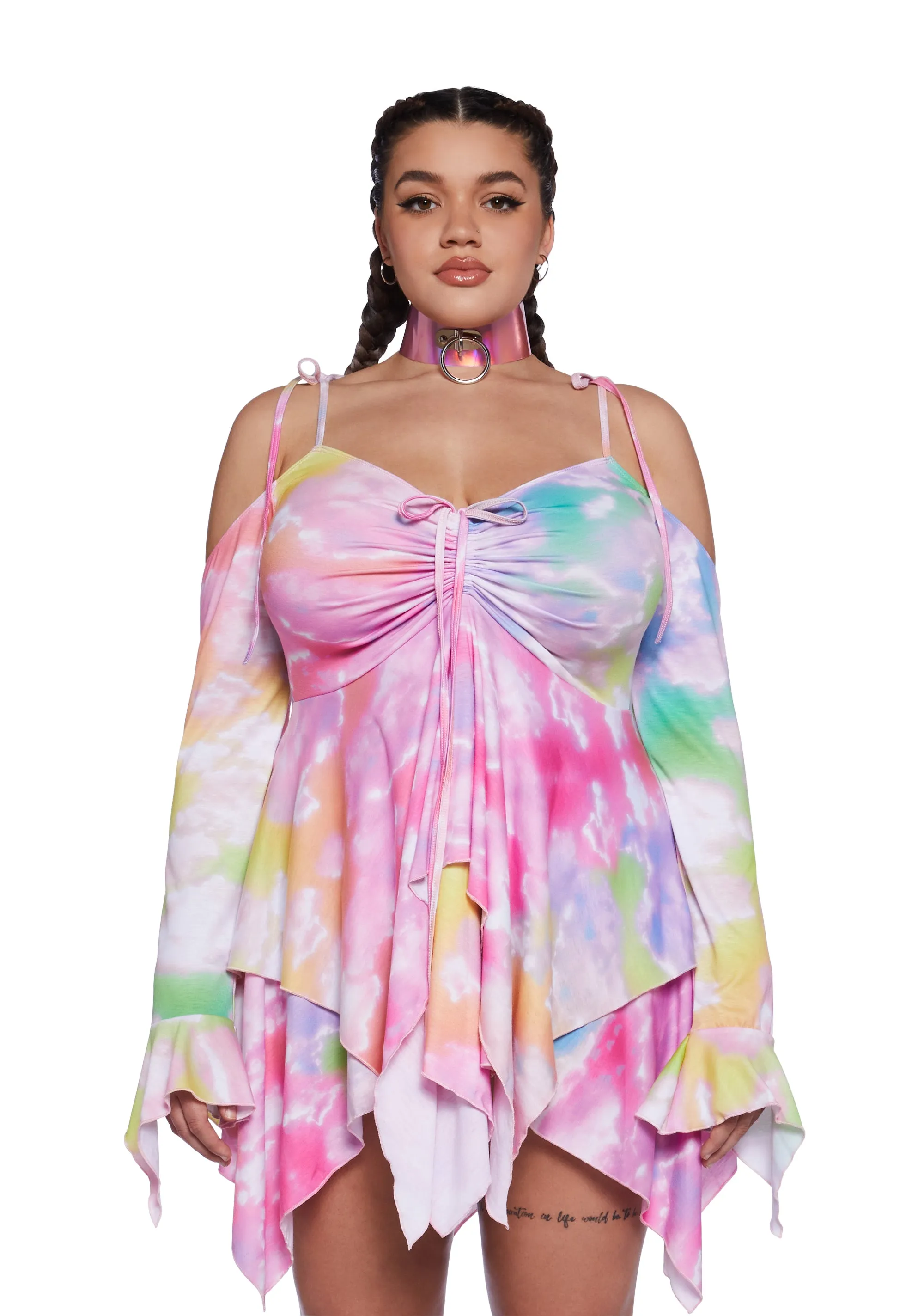Plus F Is For Fairies™ Handkerchief Dress - Tie Dye Rainbow sold by Dolls Kill