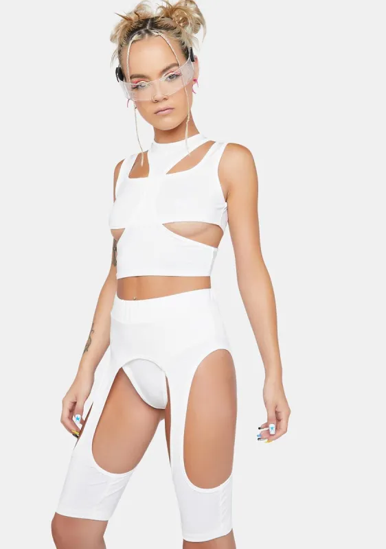 Ivory Experimenting Cut Out Shorts Set sold by Dolls Kill