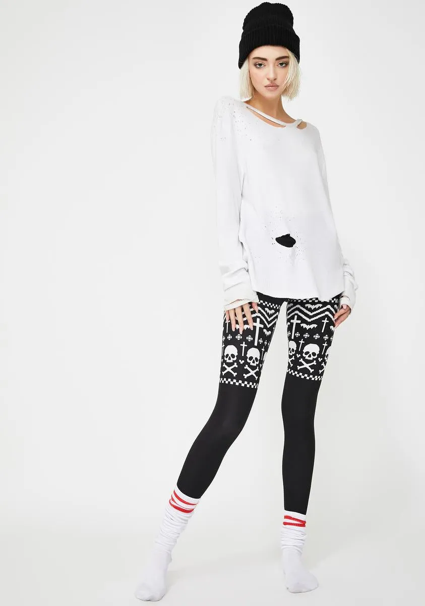 Skull And Snowflakes Christmas Sweater Leggings sold by Dolls Kill product image thumbnail 3