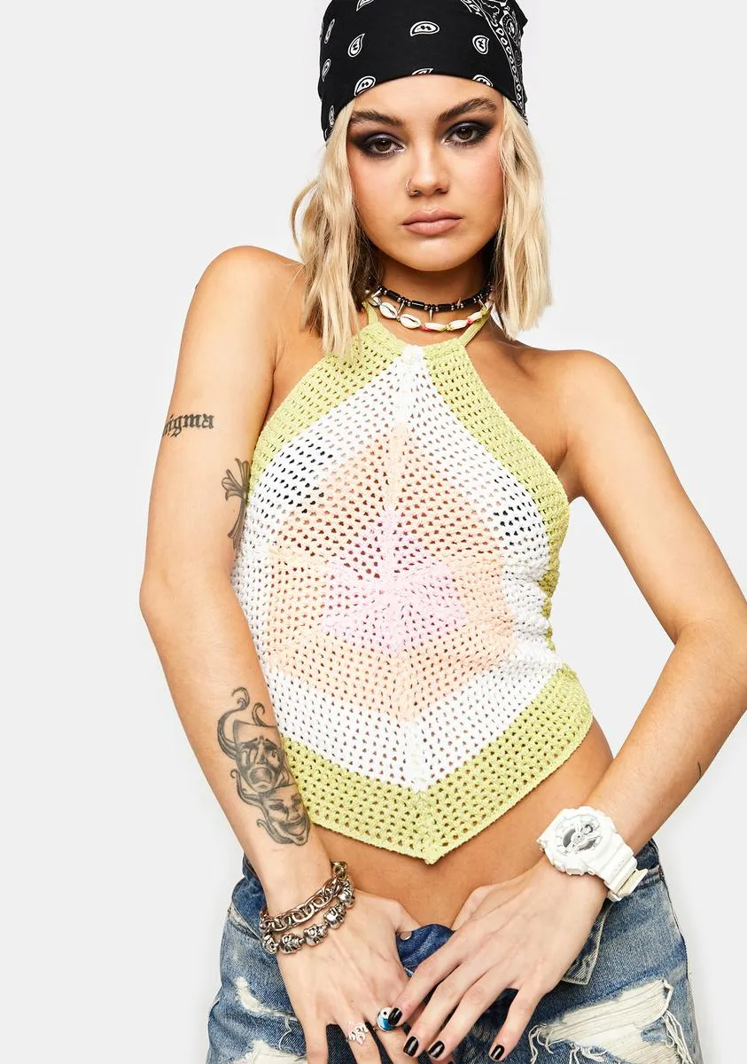 Glow Power Crochet Halter Top sold by Dolls Kill