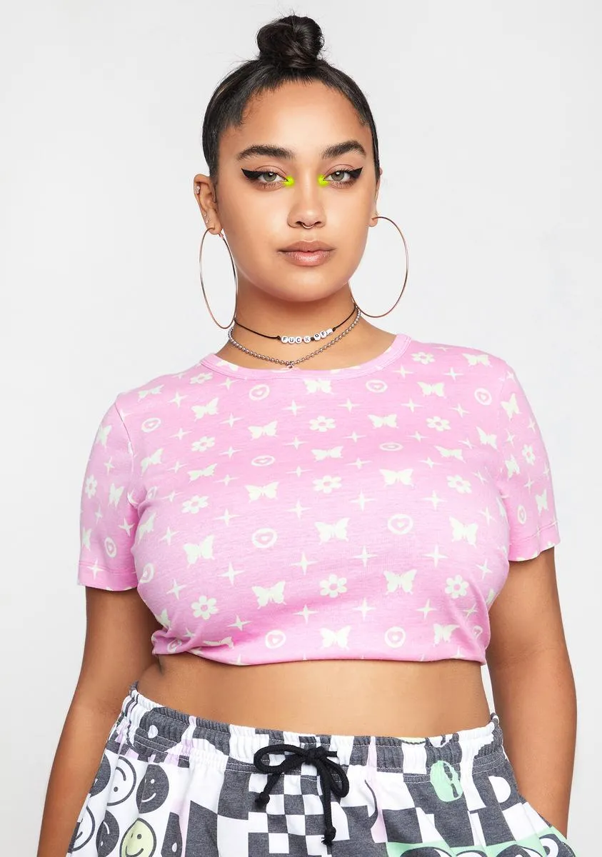Plus Butterfly Monogram Crop Top sold by Dolls Kill