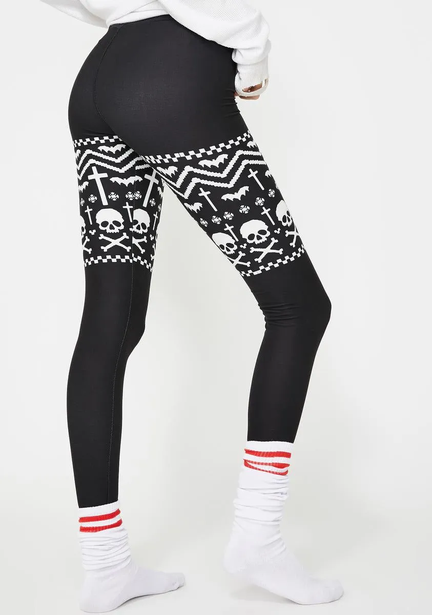 Skull And Snowflakes Christmas Sweater Leggings sold by Dolls Kill product image thumbnail 4