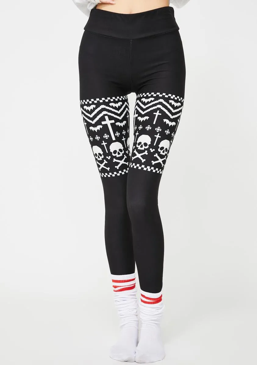 Skull And Snowflakes Christmas Sweater Leggings sold by Dolls Kill