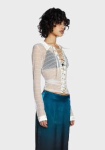 Primrose Romance Lace-Up Shirt sold by Dolls Kill