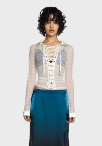 Primrose Romance Lace-Up Shirt sold by Dolls Kill