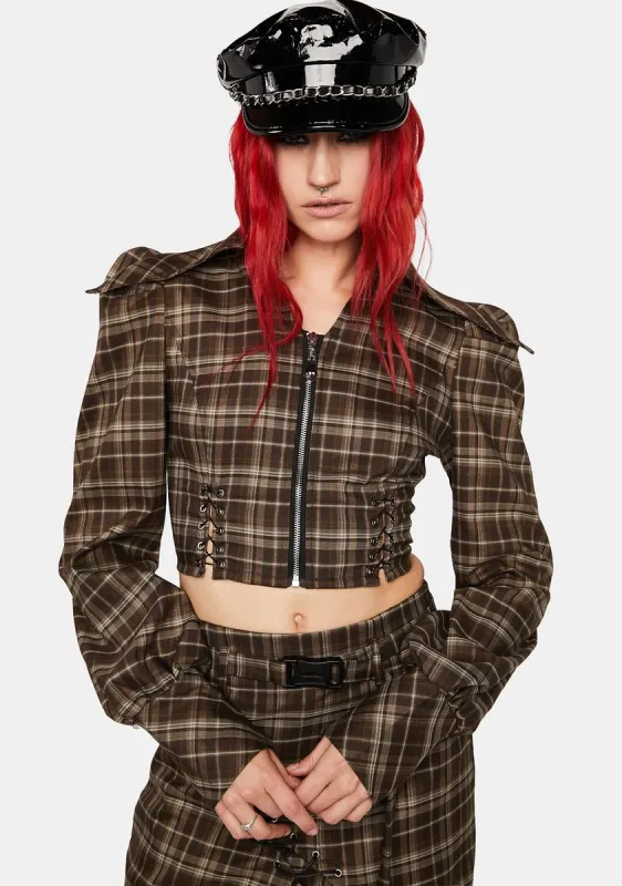 Plaid Peplum Sleeve Top sold by Dolls Kill