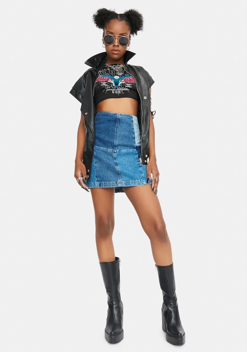 Denim Patchwork Pelmet Skirt sold by Dolls Kill product image thumbnail 3