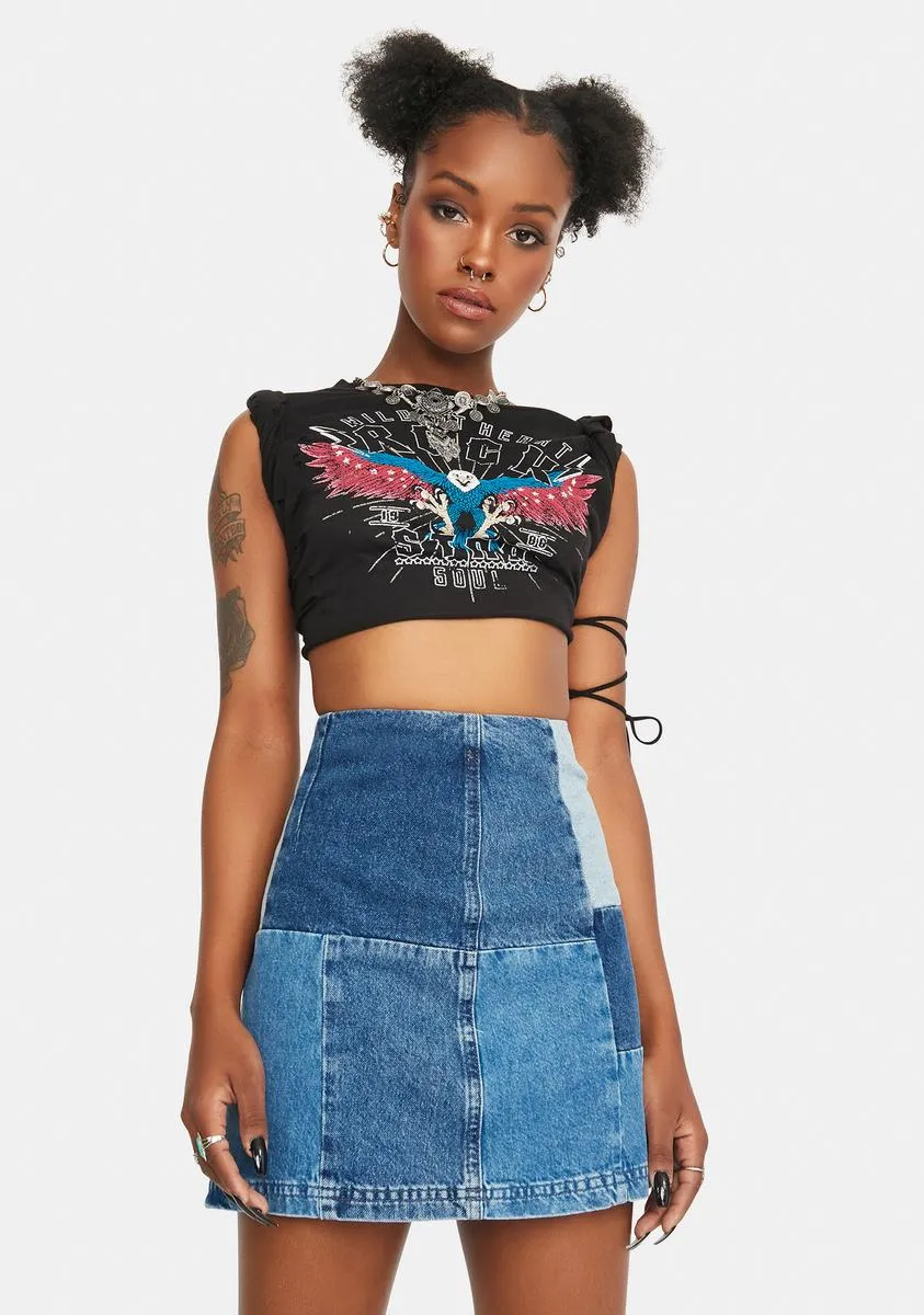Denim Patchwork Pelmet Skirt sold by Dolls Kill product image thumbnail 2