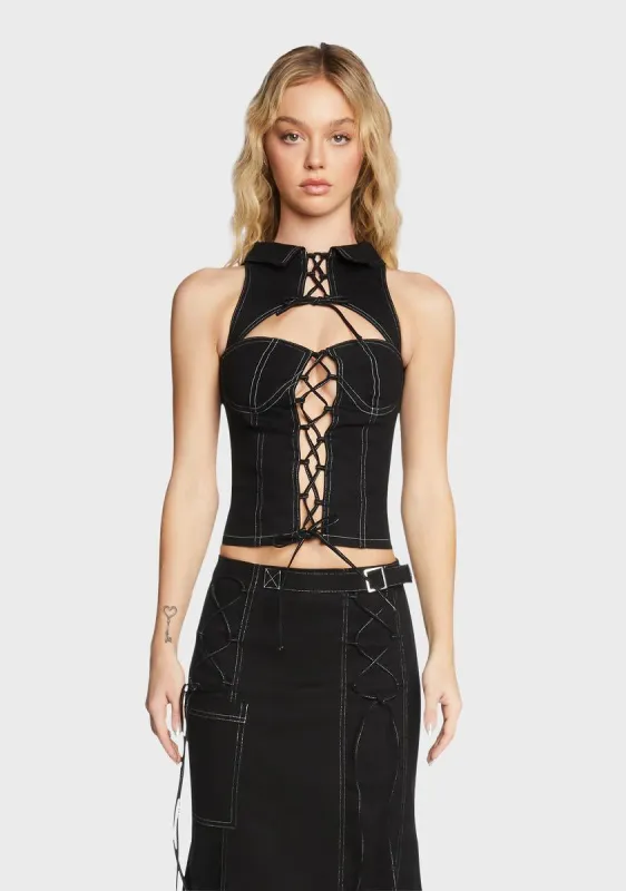 Madeline Denim Top sold by Dolls Kill