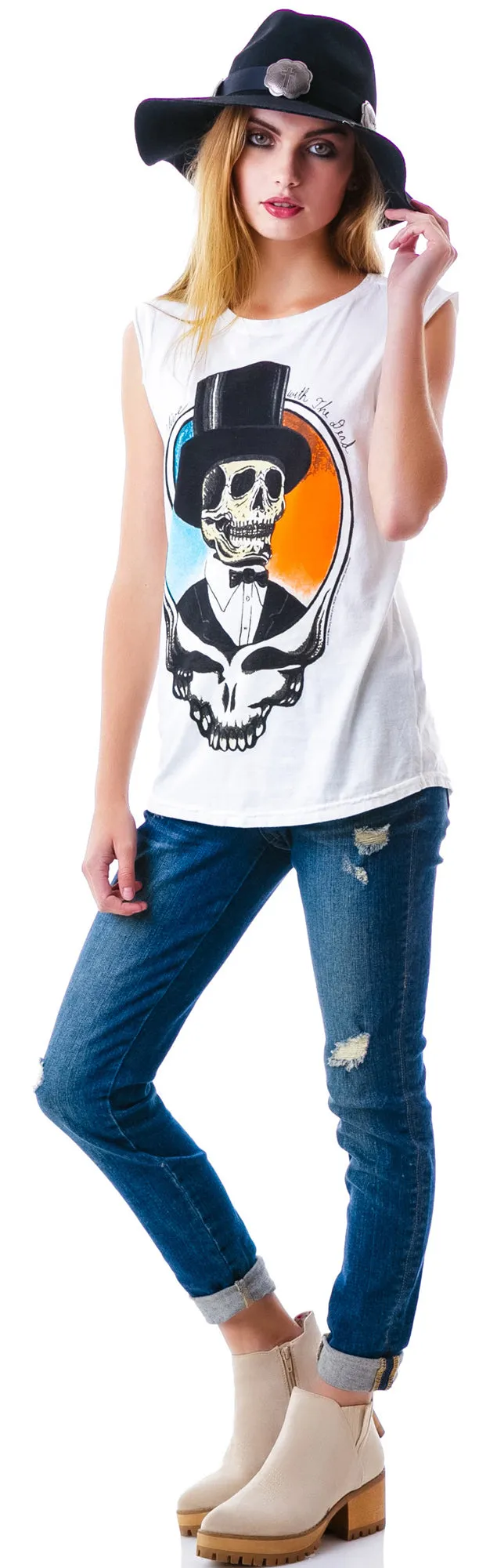 Top Hat Skull Muscle Tank sold by Dolls Kill product image thumbnail 4