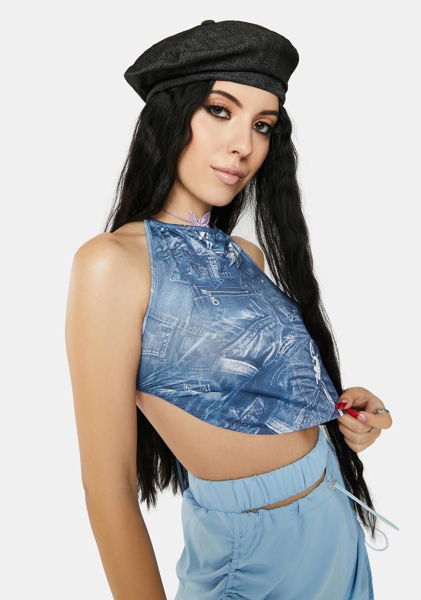 Denim Print Halter Top sold by Dolls Kill product image thumbnail 2
