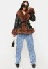 Brown Kenzy Faux Fur Trim Peplum Coat sold by Dolls Kill