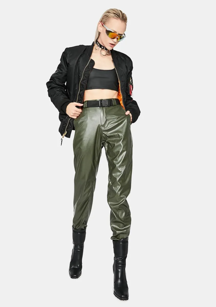 Olive Take The Lead Vegan Leather Joggers sold by Dolls Kill product image thumbnail 3