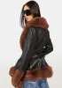 Brown Kenzy Faux Fur Trim Peplum Coat sold by Dolls Kill