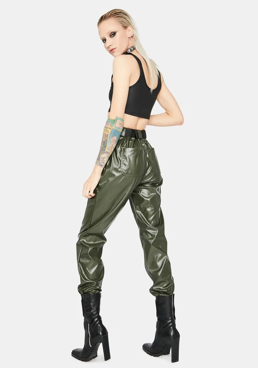 Olive Take The Lead Vegan Leather Joggers sold by Dolls Kill product image thumbnail 4