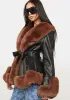 Brown Kenzy Faux Fur Trim Peplum Coat sold by Dolls Kill