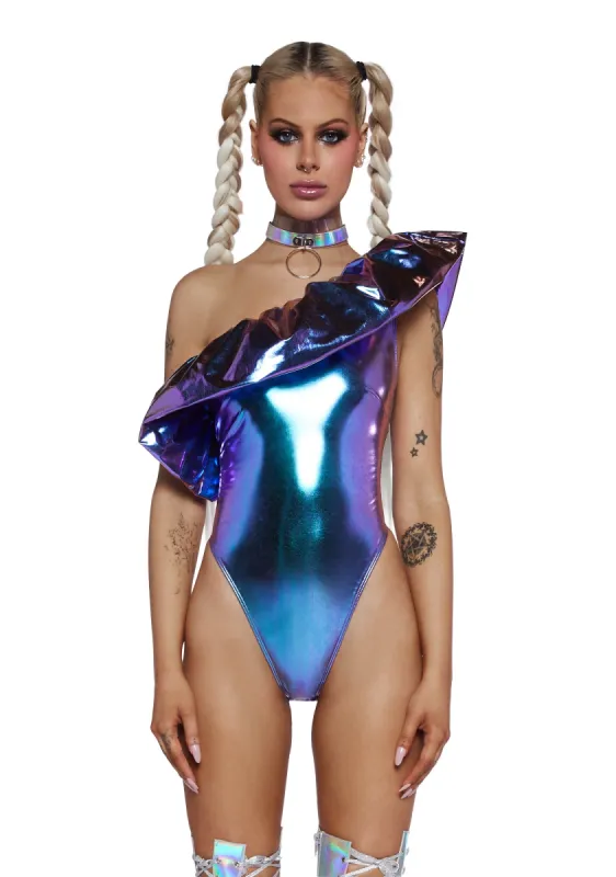 Rhythm Of The Night Ruffled Bodysuit - Blue sold by Dolls Kill