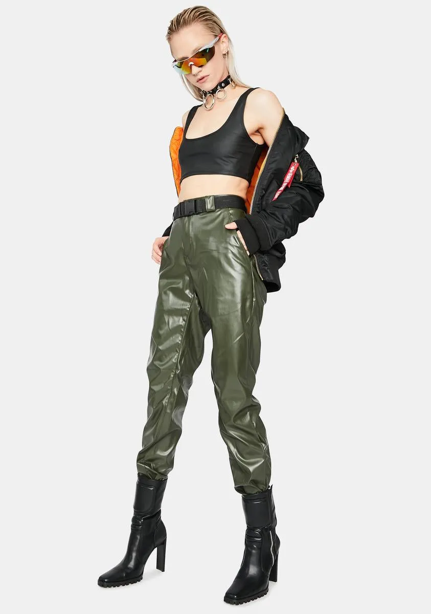 Olive Take The Lead Vegan Leather Joggers sold by Dolls Kill product image thumbnail 2