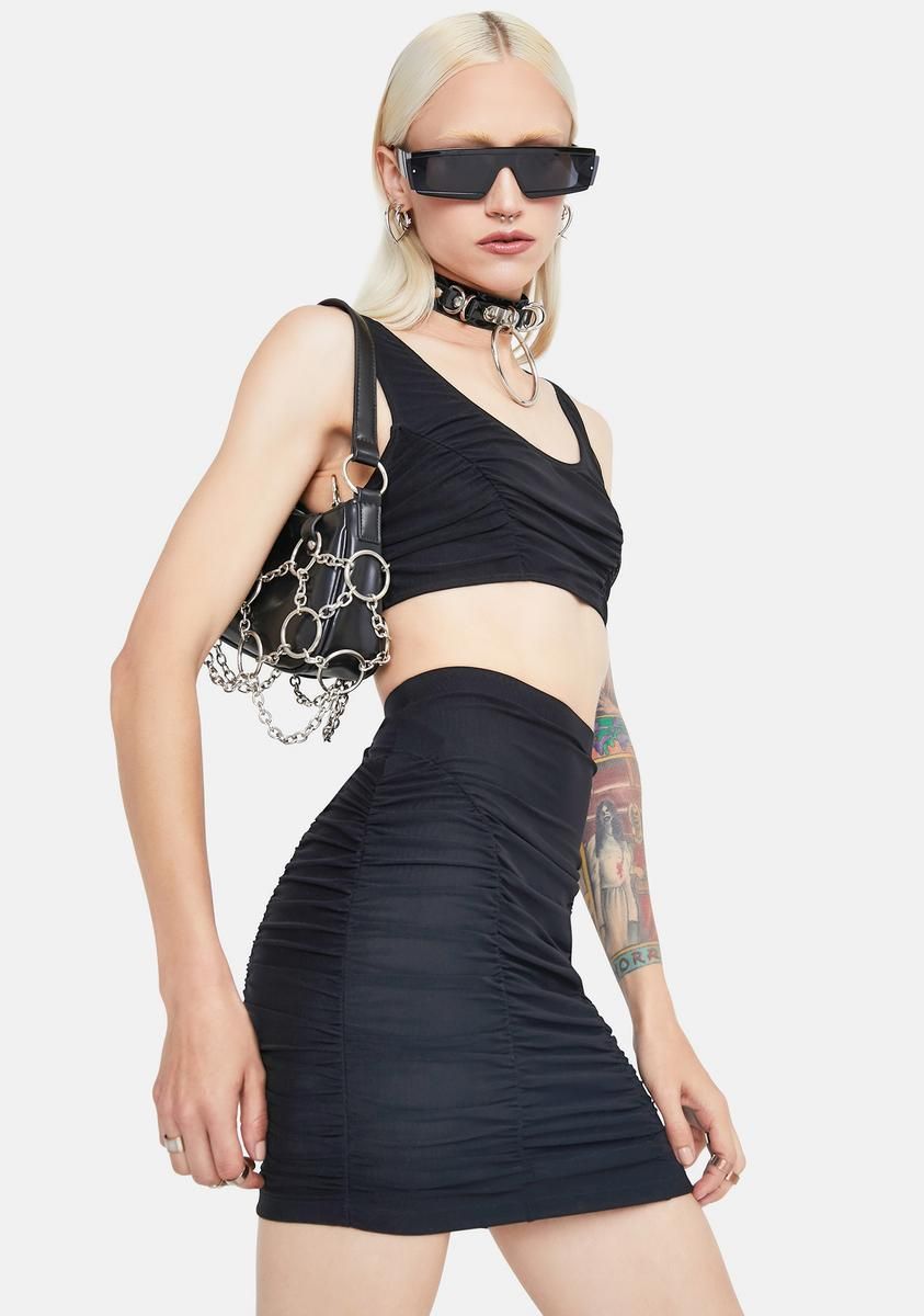 Noir Meet Me IRL Ruched Mesh Tank & Skirt Set sold by Dolls Kill product image thumbnail 2